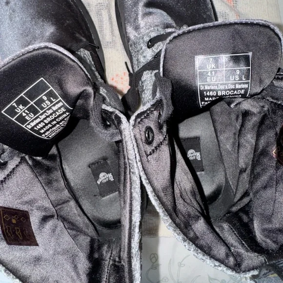Dr. Martens 1460 Grey Brocade Velvet Boots - Picture 5 of 10